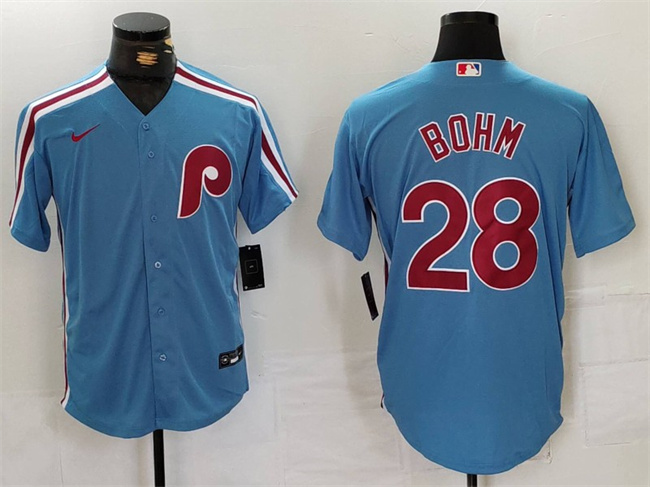 Men's Philadelphia Phillies #28 Alec Bohm Blue Cool Base Stitched Jersey